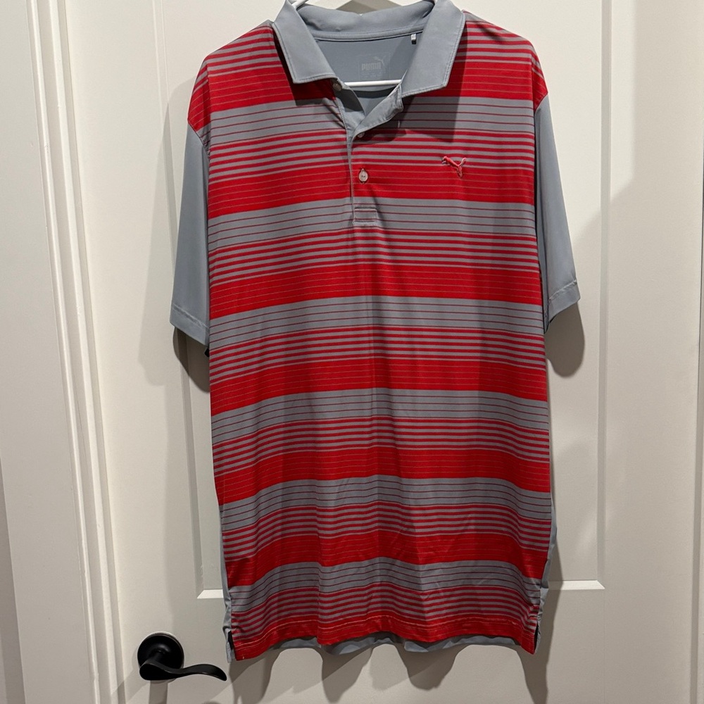 Puma Men's Polo Shirt in Red and Gray Stripes